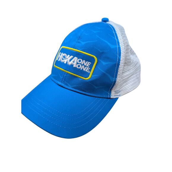 Hoka One One Blue White Mesh Snapback Trucker Hat Cap “TIME TO FLY” Print - Picture 2 of 6